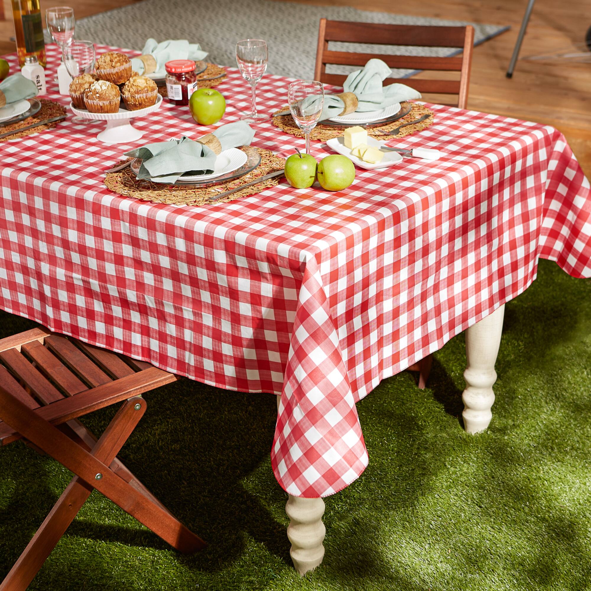 Red Check Vinyl Tablecloth 60" x 84"